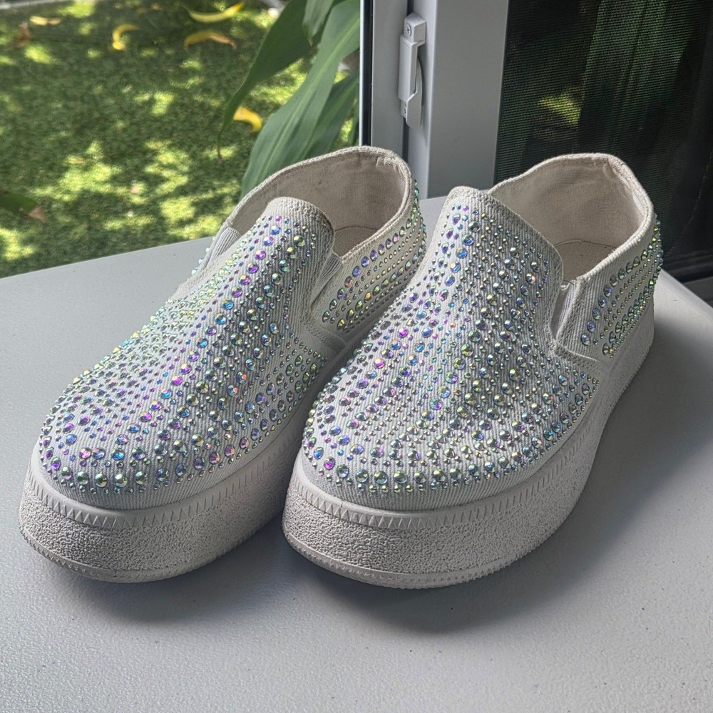 Sparkly Y2K Rhinestone Slip On Sneakers Glitz Glam Festival Rave Comfy Size 8